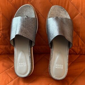 Eileen Fisher Metallic Taupe Slide Sandals